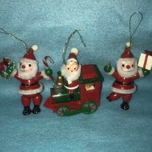SANTA Christmas wooden ornaments vintage 1985 Kurt & Alder Inc company set of 3